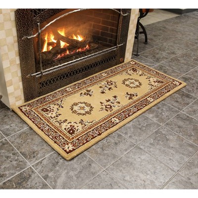 Handmade Beige Wool Oriental Hearth Rug, 56" x 26"