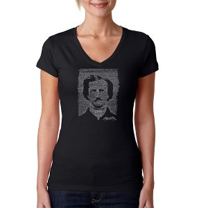 LA Pop Art Women's Word Art V-Neck T-Shirt - EDGAR ALLEN POE - THE RAVEN - 1 of 4