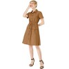 Allegra K Women's Point Collar Front Elastic Waist Drawstring Mini Shirt Dress with Pocket - 3 of 4