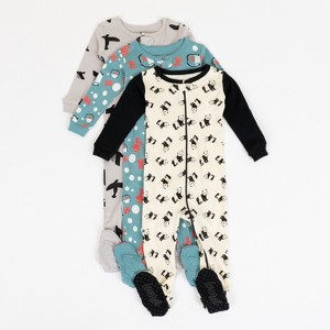 Leveret Girls Cotton Baby Footed Pajamas – 3 Pack – Nature & Sea Sleepers - 1 of 4