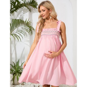 Women Maternity Dress Summer Sleeveless Midi Dresses for Photoshoot Baby Shower Adjustable Straps Nursing Dress - 1 of 4