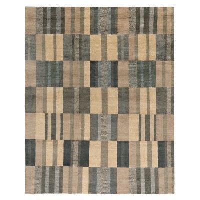 Gray and Taupe Hand-Knotted Wool and Viscose Rug