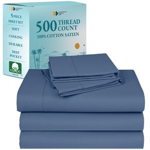Luxury 500 Thread Count Bed Sheets Set - 100% Cotton Sateen Sheets Set, Soft, Cool & Breathable, Deep Pocket by California Design Den - 1 of 4