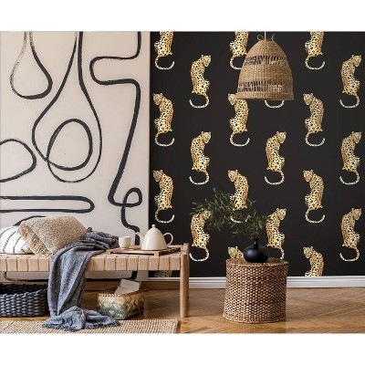 Black Vinyl Leopard Print Peel & Stick Wallpaper Roll