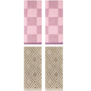 REGALWOVEN 4 Pcs Bathroom Checkered Cotton Face Decorative Hand Towel Set - 1 of 4