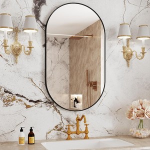 Oval Bathroom Mirror for Over Sink, Black Wall Mounted Decor Mirror, Decorative Oval Wall Mirror - 1 of 4