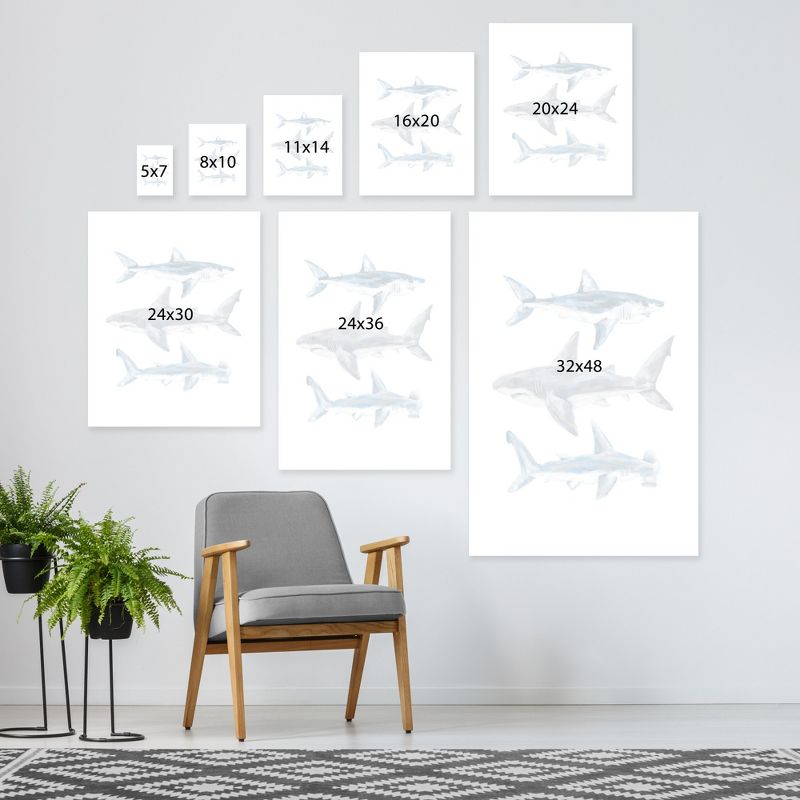 Americanflat Animal Minimalist Painted Shark Trio 1 By Jetty Home Wrapped Canvas, 6 of 9