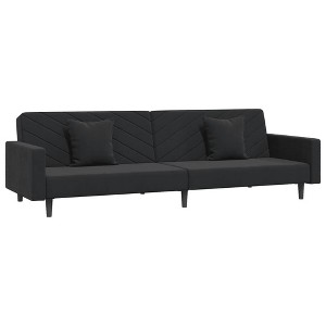 vidaXL 2-Seater Sofa Bed with Pillows - Convertible Couch & Sleeper in Black Velvet, Modern Design, Versatile for Home & Office - 1 of 4