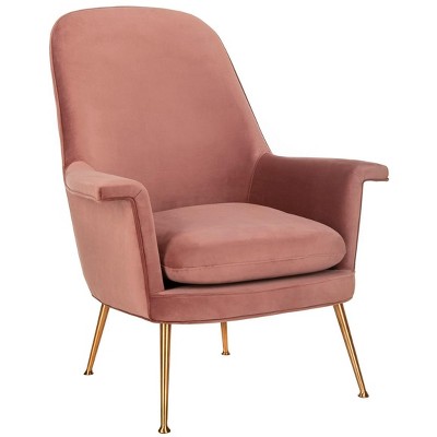 Dusty Rose Velvet Wood Contemporary Accent Arm Chair