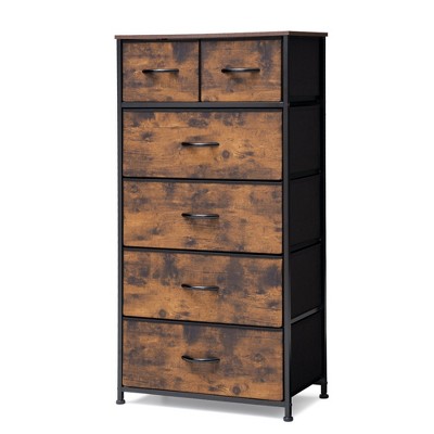 Pellebant 6-drawer Chest Vertical Dresser Storage Tower for Bedroom Steel Frame Wood Top