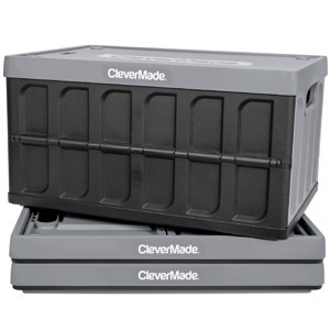 CleverMade Collapsible 3pk 62L 100% Recycled Storage Bin with Lid Stone - 1 of 4