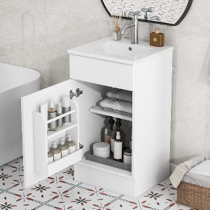 Lyngins 18" Freestanding Bathroom Vanity with Ceramic Sink, Vanity Cabinet with Door Shelf & Adjustable Shelf, Bathroom Storage Cabinet - 1 of 4