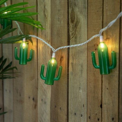 Green Cactus Warm White Outdoor Patio String Lights