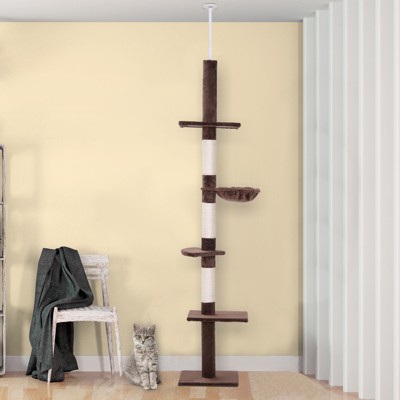 Adjustable Brown and White 5-Tier Floor-to-Ceiling Cat Tree