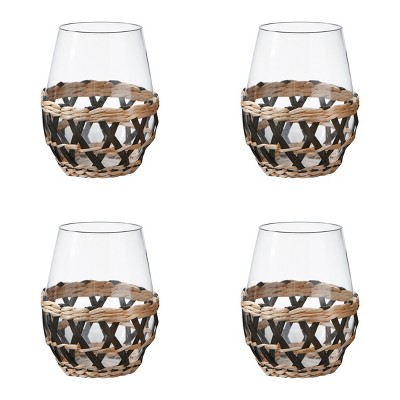 TAG 16 oz. Island Clear Glass with Black Straw Sleeve Dishwasher Safe Beverage Glassware  Dinner Party Wedding Resturant Set 4