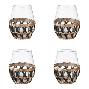 TAG 16 oz. Island Clear Glass with Black Straw Sleeve Dishwasher Safe Beverage Glassware  Dinner Party Wedding Resturant Set 4 - 1 of 2