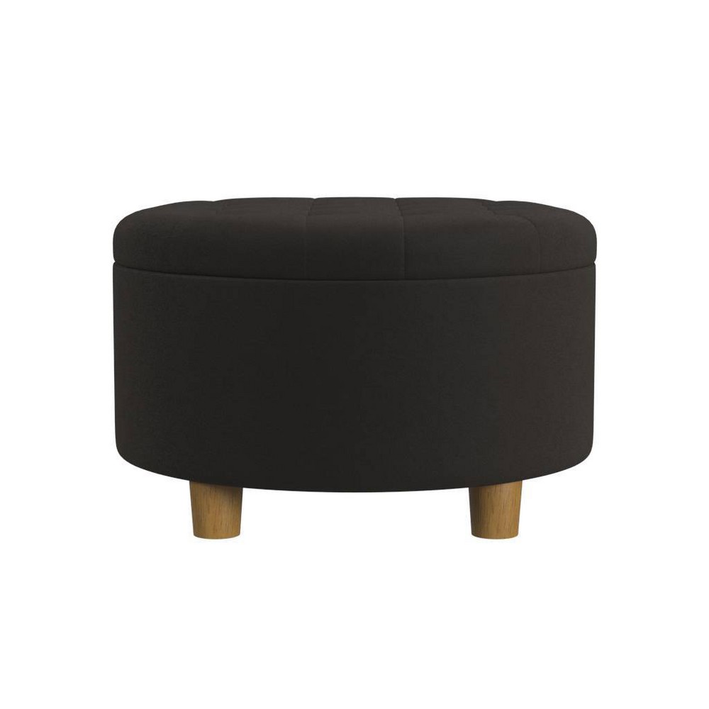 Tufted Round Storage Ottoman Velvet Brown - HomePop: Elegant Honey Oak Legs, Upholstered, Easy to Assemble