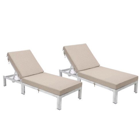 LeisureMod Chelsea Modern Outdoor Chaise Lounge Chairs with Weathered Grey Frame - Set of 2 - image 1 of 4