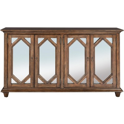Nut Brown Acacia 72'' Transitional Media Console with Gold Accents