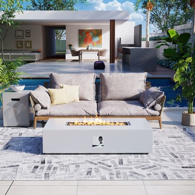 56-Inch Outdoor Rectangular Fire Pit Table Propane for Outside Patio with Tank Cover