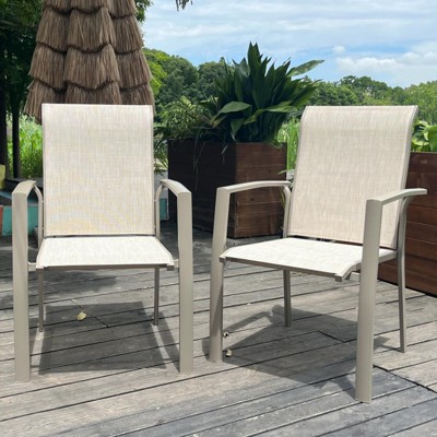 DSVIMOY 2pcs Garden Patio Chairs, All Weather Outdoor Dining Chairs for Garden, Poolsides, Cream, 22.1"*25.2"*36"