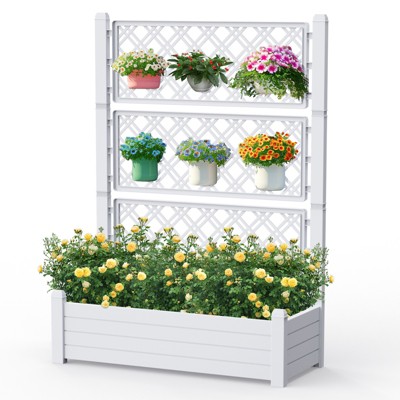 Infurnic Planters, Tall Garden Bed with Trellis, Standing Planter Box for Flowers, Climbing Plants, Balcony, Backyard, White, 43.4"*18.26"*59.3"