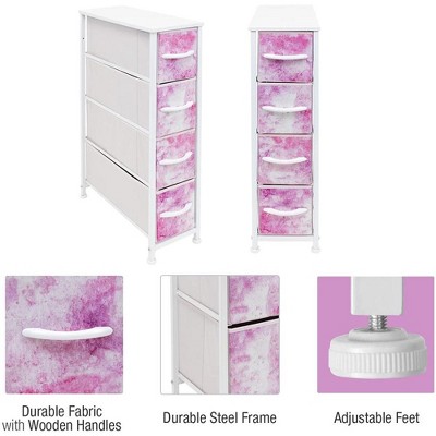 Pink Tie-Dye 4-Drawer Vertical Storage Tower with Steel Frame