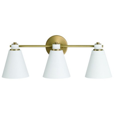Aged Brass and White Metal 3-Light Vanity Fixture