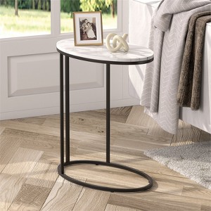 Black Bronze Side Table with Faux Marble Top - Henn&Hart - 1 of 4
