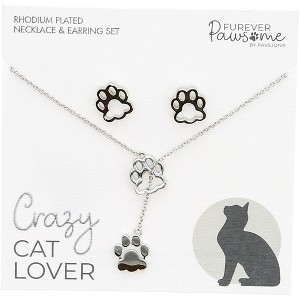 Pavilion Gift Company - Cat Lover - Rhodium Plated Adjustable Necklace and Earring Set - Jewelry Sets - 1 of 4