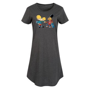 Women's Hey Arnold! Arnold and Gerald Skateboard Graphic T-shirt Dress - Heather Charcoal - 4X - 1 of 4