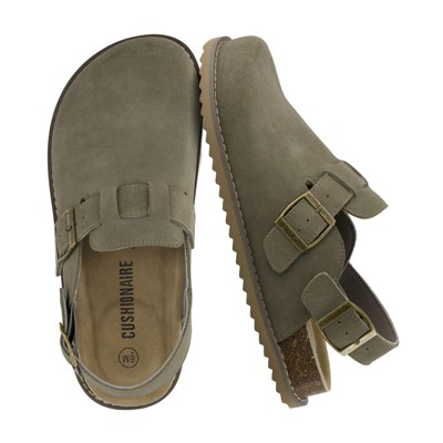 CUSHIONAIRE Brooklyn Women's Suede Clogs - Adjustable Slingback Clog Sandal with Buckle, Memory Foam, Wide Widths