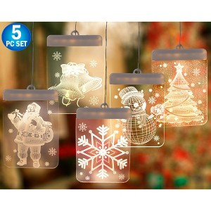 5 Star Super Deals 5pc - 3D Hanging LED Christmas Window Curtain Lights - Holiday Decoration Santa, Snowflake, Jingle Bell, Snowman & Christmas Tree - 1 of 4
