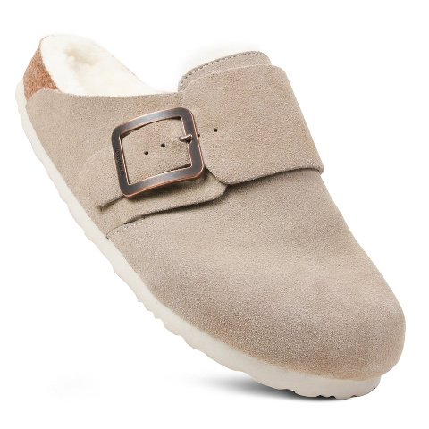 Женские сабо Aerothotic Atlas Fur Genuine Leather Fur Lined Clogs for Women with Arch Support, Grey-8