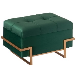Fabulaxe Rectangle Velvet Storage Ottoman with Abstract Golden Legs | Sitting Bench for Living Room Home Decor with Unique Base Support - 1 of 4