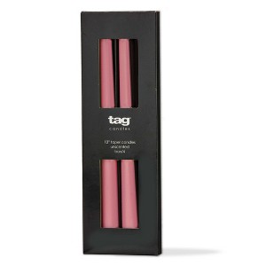 tag Color Studio 12" Traditional Taper Unscented Smokeless Paraffin Wax Candle Pink Set of 4, Burn Time 8 hrs. - 1 of 2