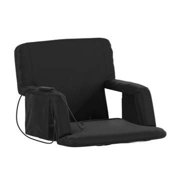 Emma and Oliver Extra Wide Foldable Reclining Heated Stadium Chair with Backpack Straps - Black