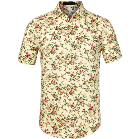 Lars Amadeus Men's Summer Floral Printed Short Sleeves Button Down