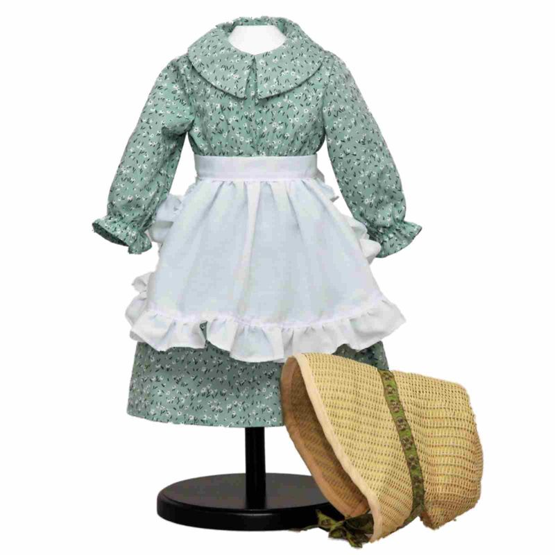 The Queen's Treasures 18 Inch Green Calico Prairie Dress, Apron, and Bonnet, 1 of 10