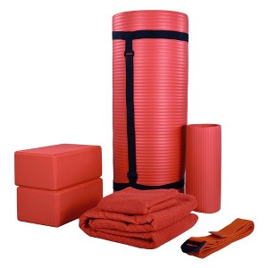 BalanceFrom Fitness 7-Piece Home Gym Yoga Set with 1-Inch Thick Yoga Mat, 2 Yoga Blocks, Mat Towel, Hand Towel, Stretch Strap & Knee Pad - 1 of 4