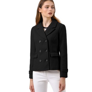 INSPIRE CHIC Women's Notched Lapel Double-Breasted Pea Coat - 1 of 4