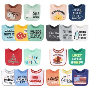 The Peanutshell Unisex Terry Bibs, 20 Pack for Feeding, Teething, or Drooling|Hello Sunshine/Holiday - 1 of 4