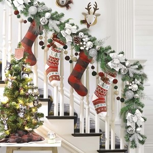 GustoWave 6 FT Pre-Lit Christmas Garland with 20 LED Lights & 8 Modes, Artificial Green Rattan Garland with Glitter Bows, Pine Cones - 1 of 4