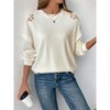 Women's Long Sleeve Hollow Out Floral T-shirt Fall Causal Round Neck Loose Solid Color Pullover Top Blouse White M - 4 of 4