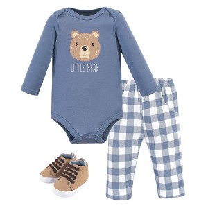 Hudson Baby Infant Boys Cotton Bodysuit, Pant and Shoe 3pc Set, Little Bear - 1 of 1