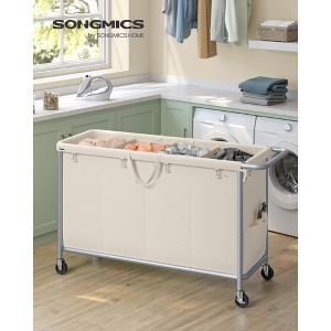 4-Section Rolling Laundry Hamper with Removable Liners, 68.6 Gallon Heavy-Duty Sorting Cart with Locking Wheels, Cream White - 1 of 4