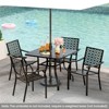 Tangkula 5-Piece Outdoor Furniture Black Metal Patio Dining Set for 4 Large Square Table & 4 Stackable Armchairs w/ Umbrella Hole Slatted Table - 4 of 4