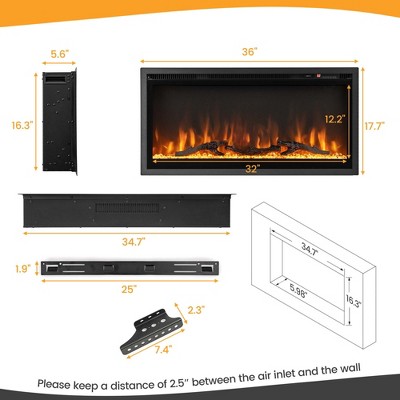 Costway 36'' Black Metal Electric Fireplace with Remote Control