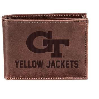 Evergreen NCAA Georgia Tech Yellow Jackets Brown Leather Bifold Wallet Officially Licensed with Gift Box
