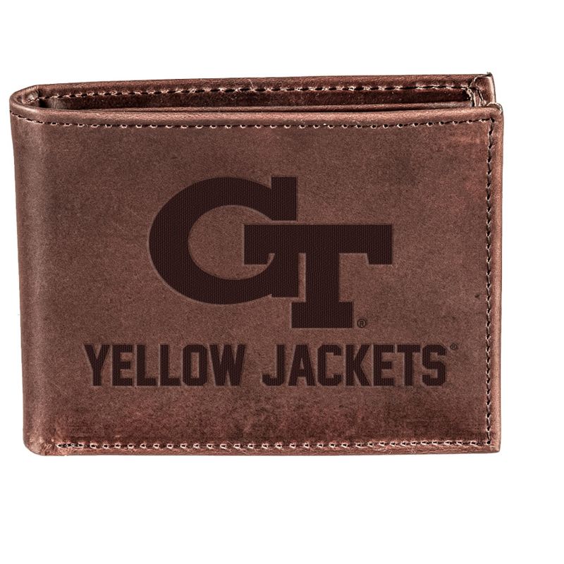 Evergreen NCAA Georgia Tech Yellow Jackets Brown Leather Bifold Wallet Officially Licensed with Gift Box, 1 of 2